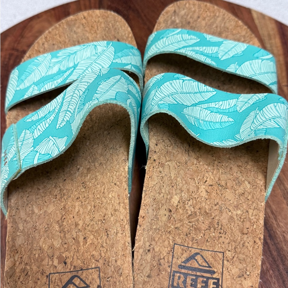 Reef Women's Turquoise Leaf Cork Slide Sandals - Picture 2 of 13